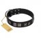 "Silver River" Designer Handmade FDT Artisan Black Leather dog Collar