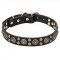 "Boho Style" Leather Dog Collar with Brass Decorations - 1 1/4 inch (30 mm)