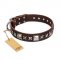 "Perfect Impression" FDT Artisan Brown Leather Dog Collar with Square Studs - 1 1/2 inch (40 mm) Wide