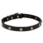 "Rhombi" Leather Dog Collar with Brass Geometrical Studs