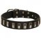 Fashion Leather Dog Collar with Vertical Nickel Plates