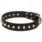 Leather Dog Collar with Nickel Pyramids for Walking