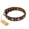 'Flower Melody' FDT Artisan Brown Leather Dog Collar with Mixed Studs for Everyday Walking