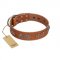 "Brave Spirit" Handmade FDT Artisan Designer Tan Leather dog Collar with Shields