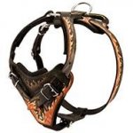 Fire Flames Painted Agitation Training Leather Dog Harness
