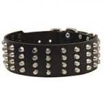 Elegant Extra Wide Leather Dog Collar with 4 Rows of Pyramids