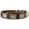 Designer Leather Dog Collar with Hammered Vintage BRASS Plates