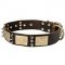 Wide Leather Decorated Dog Collar with Vintage Plates and Spikes for Big Breeds