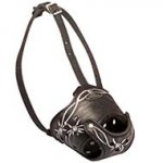 Adjustable Leather Dog Muzzle with Handpainted Barbed Wire