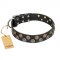 "Romantic Breeze" FDT Artisan Stylish Walking Black Leather Dog Collar - 1 1/2 inch (40 mm) wide