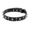 "Jolly Roger" Leather Dog Collar with Skulls and Spikes Decoration