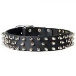 Top quality Leather Collar with 3 Rows of Spikes for your Amazing Dog