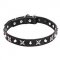 "Blazing Stars" Leather Dog Collar with Silver-color Stars and Pyramids - 4/5 inch (25 mm)