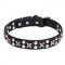 "Planets and Stars" Leather Dog Collar with Chrome Plated Decorations - 1 1/5 inch (30 mm)