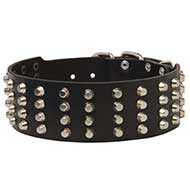 Elegant Extra Wide Leather Dog Collar with 4 Rows of Pyramids
