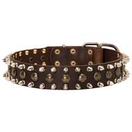 Exquisite Spiked and Studded Leather Dog Collar