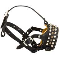 Functional Leather Dog Muzzle With Pyramids And Studs