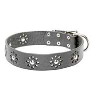 "Flower Blues" Leather Collar for Stylish Dog Walking