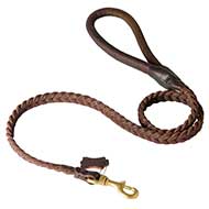 Braided Leather Dog Training Lead with Round Handle
