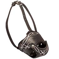 Adjustable Leather Dog Muzzle with Handpainted Barbed Wire