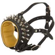 Spiked Leather Canine Muzzle for No Bark Training