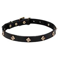 "Rhombi" Leather Dog Collar with Brass Geometrical Studs