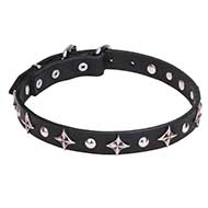 "Pleiades" Leather Dog Collar with Stars and Studs - 1 inch (25 mm) Wide