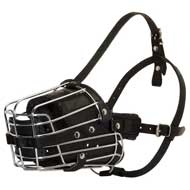 'No Mash' Large Dog Muzzle - Walking and Training Wire Cage Leather Muzzle