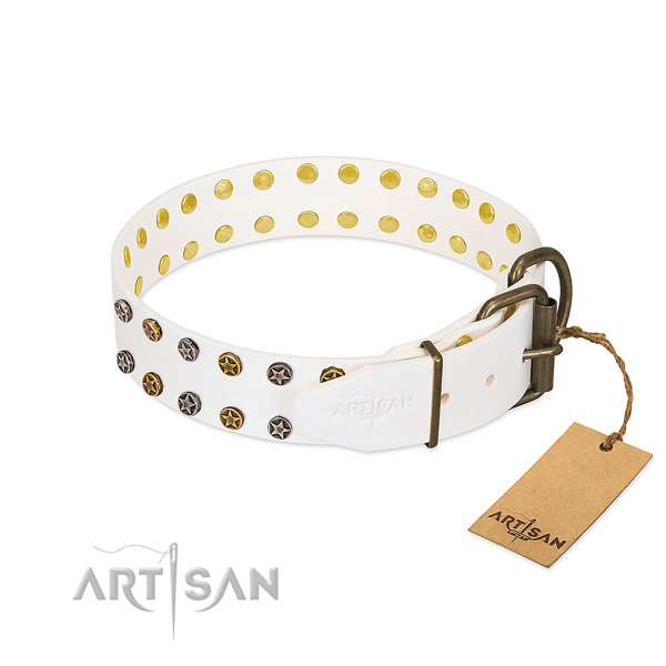 Genuine leather collar with designer decorations for your doggie