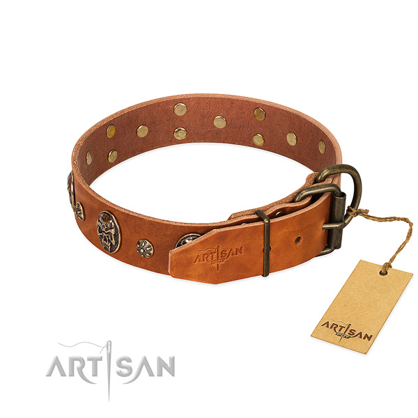 Corrosion resistant hardware on genuine leather dog collar for your canine
