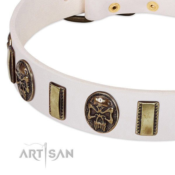 Strong embellishments on full grain genuine leather dog collar for your doggie