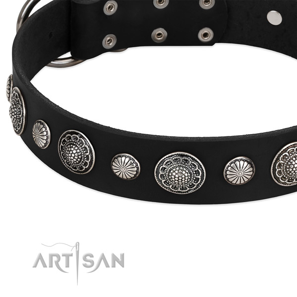 Genuine leather collar with reliable traditional buckle for your attractive pet