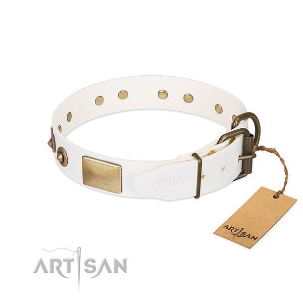 Corrosion proof buckle on genuine leather dog collar for your doggie