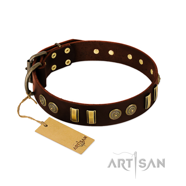 Strong studs on full grain leather dog collar for your pet