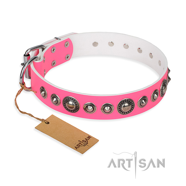 Full grain genuine leather dog collar made of top rate material with strong D-ring