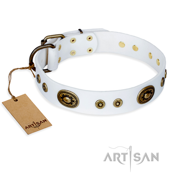 Full grain leather dog collar made of reliable material with rust-proof fittings