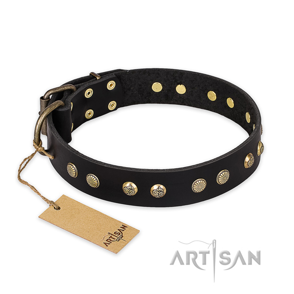 Adjustable leather dog collar with rust resistant D-ring