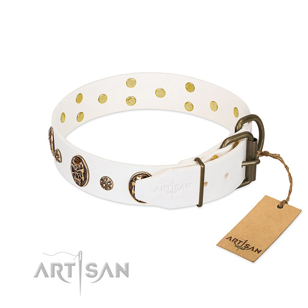 Rust-proof D-ring on full grain genuine leather dog collar for your pet