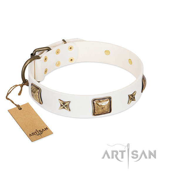 Best quality full grain natural leather dog collar for walking