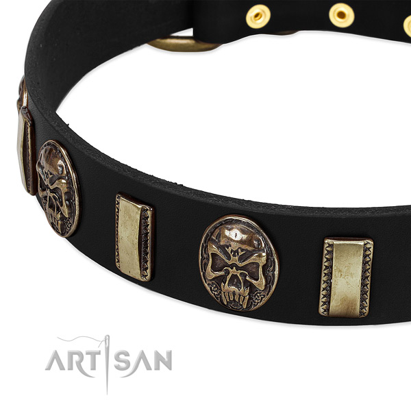 Corrosion resistant D-ring on full grain genuine leather dog collar for your dog