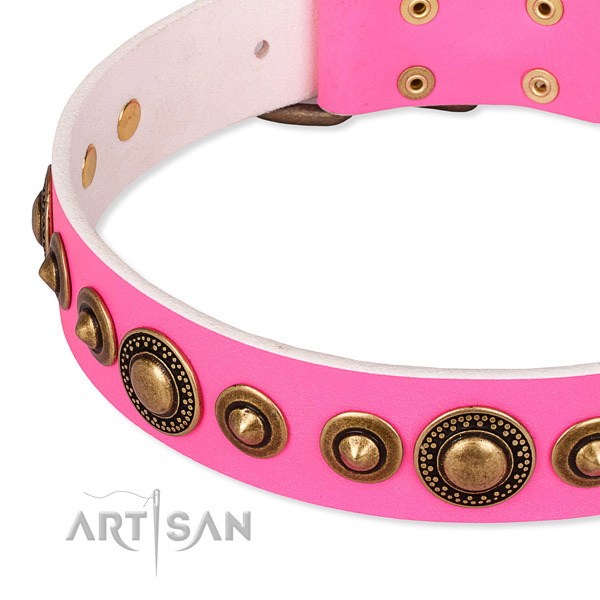 Gentle to touch full grain natural leather dog collar handcrafted for your impressive four-legged friend