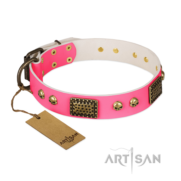 Adjustable full grain genuine leather dog collar for daily walking your canine