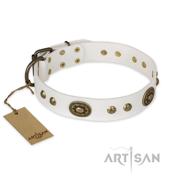 Incredible natural genuine leather dog collar for fancy walking