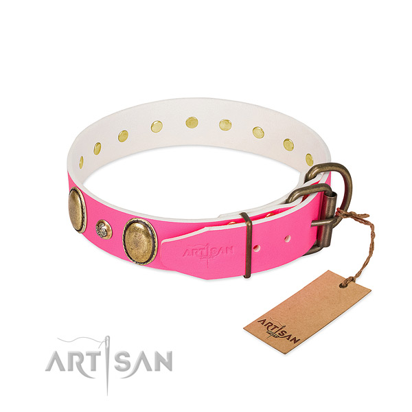 Fancy walking soft genuine leather dog collar