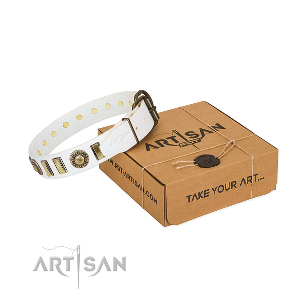 Best quality leather dog collar with corrosion resistant D-ring