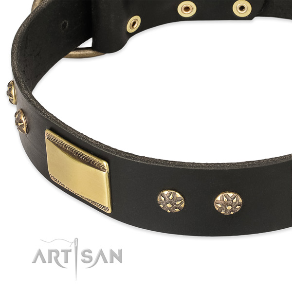 Durable hardware on full grain genuine leather dog collar for your doggie