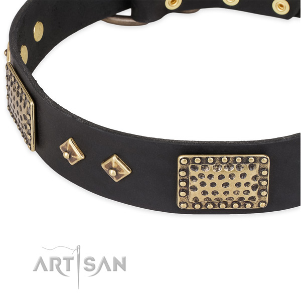 Rust-proof D-ring on full grain genuine leather dog collar for your four-legged friend