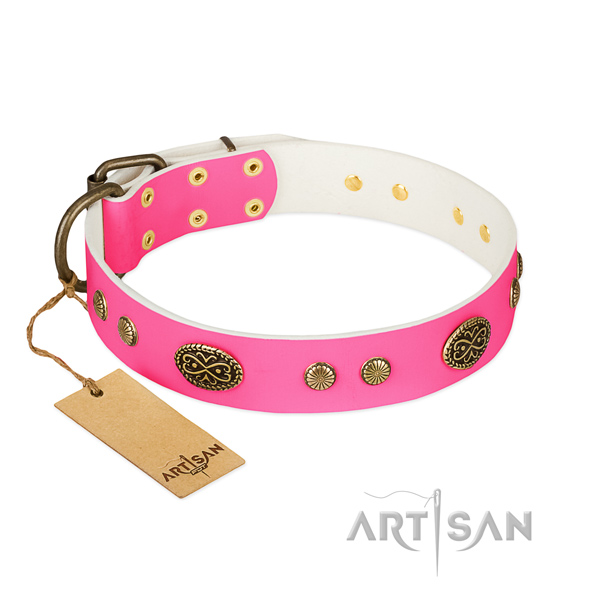 Corrosion resistant decorations on full grain genuine leather dog collar for your pet