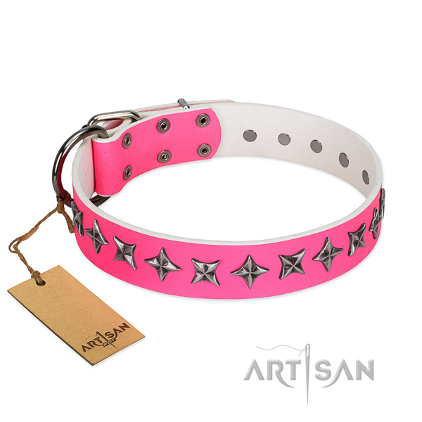 Top quality natural leather dog collar with exquisite decorations