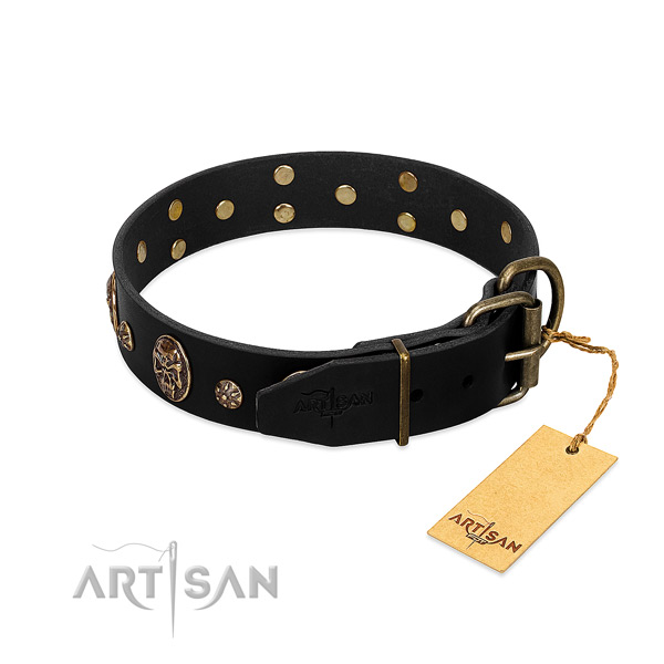 Durable decorations on full grain genuine leather dog collar for your dog
